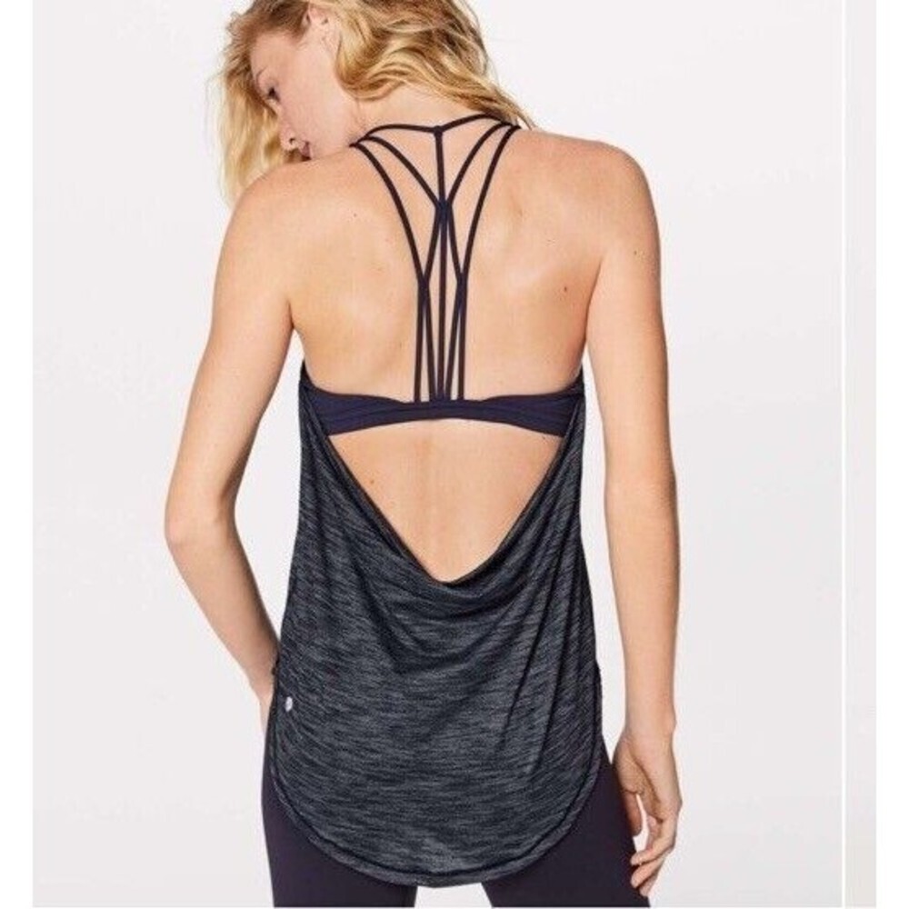 Lululemon Raise The Barre Tank Heathered‎ Deep Navy Hanging Back Women’s Size 2‌